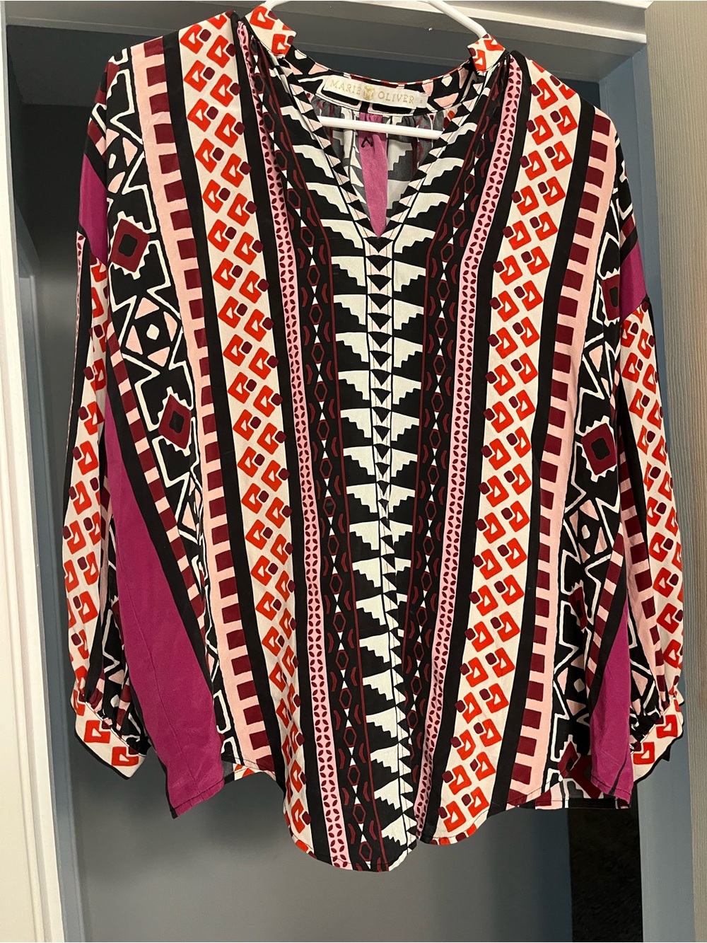 Marie Oliver Purple, Red & Black Geometric V-Neck Tunic